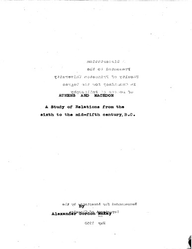 Athens and Macedon: A Study of Relations from the Sixth to the Mid-Fifth Century B.C.