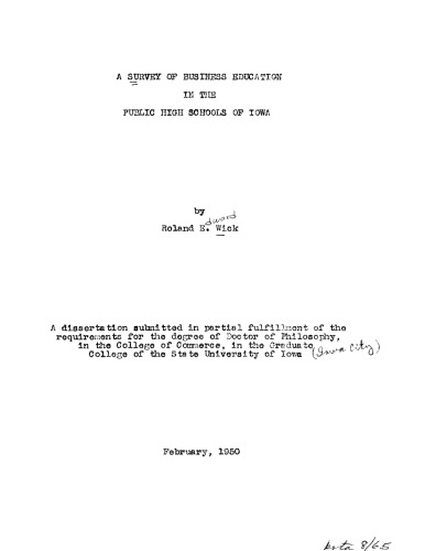 A Survey of Business Education in the Public High Schools of Iowa