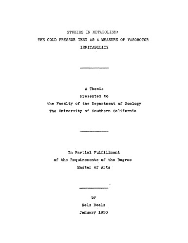 Studies in metabolism: The cold pressor test as a measure of vasomotor irritability