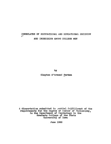 Correlates of occupational and educational decision and indecision among college men