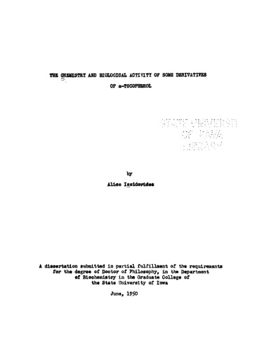 The Chemistry and Biological Activity of Some Derivatives of Alpha-Tocopherol