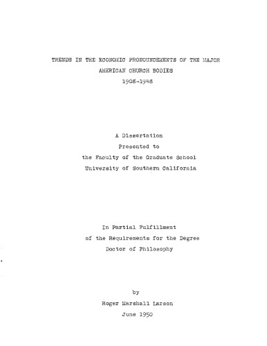Trends in the economic pronouncements of the major American church bodies, 1908-1948