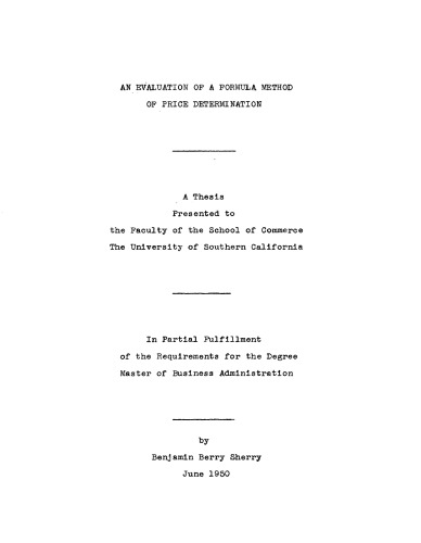 An evaluation of a formula method of price determination