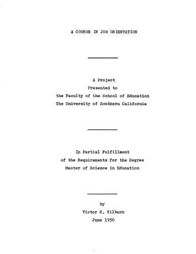 A course in job orientation