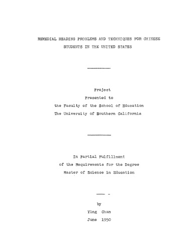 Remedial reading problems and techniques for Chinese students in the United States