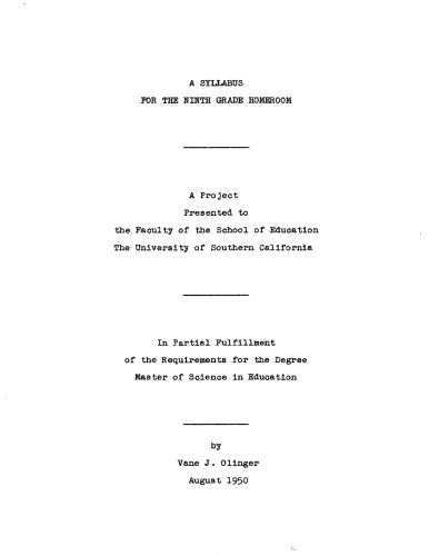 A syllabus for the ninth grade homeroom
