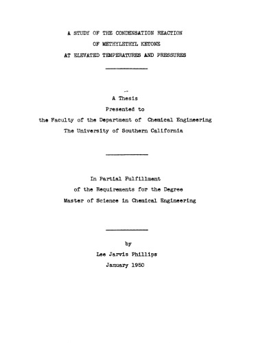 A study of the condensation reaction of methylethyl ketone at elevated temperatures and pressures