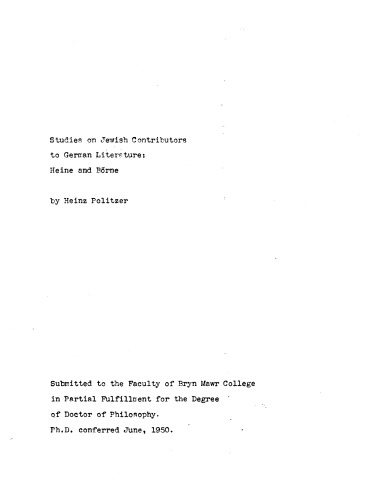 Studies on Jewish Contributors to German Literature: Heine and Boerne