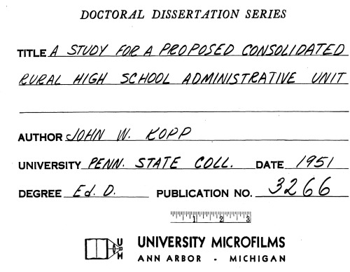 A Study for a Proposed Consolidated Rural High School Administrative Unit