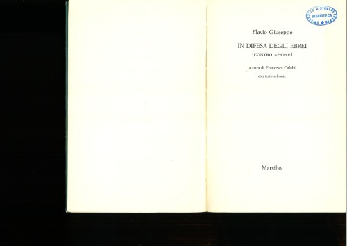 In Difesa degli Ebrei (Contro Apione). Testo a fronte