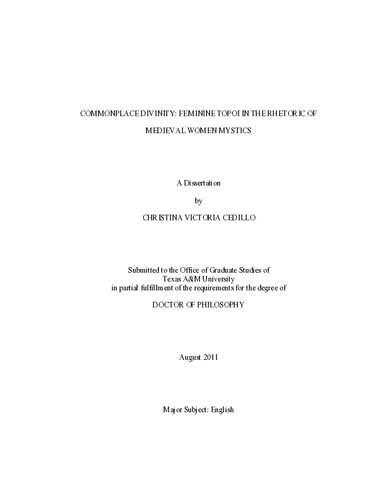 Commonplace Divinity: Feminine Topoi in the Rhetoric of Medieval Women Mystics