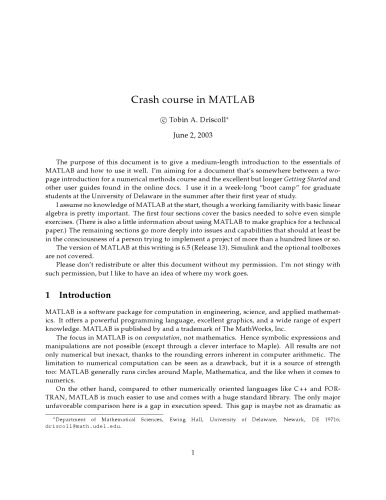 Crash course in Matlab