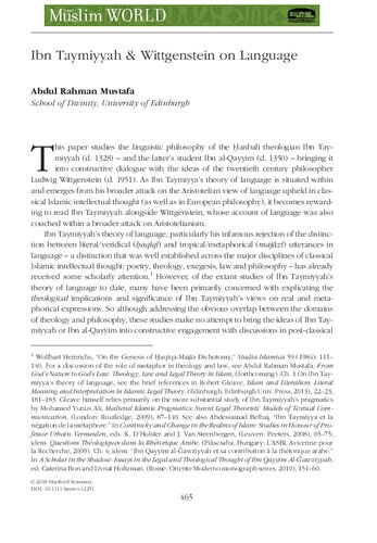 Ibn Taymiyyah & Wittgenstein on Language