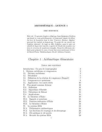 Arithmétique - Licence 1