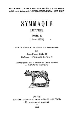 Symmaque: Lettres, Tome II: Livres III-V