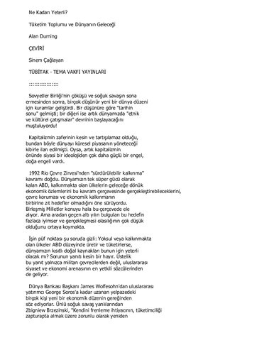 Ne Kadarı Yeterli? Tüketim Toplumu ve Dünyanın Geleceği