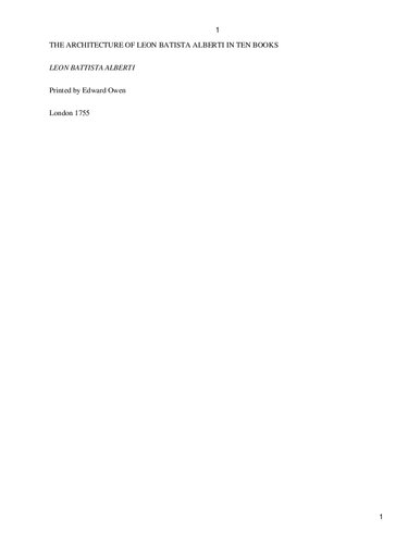 The Architecture of Leon Battista Alberti in ten books