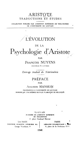 L’évolution de la psychologie d’Aristote