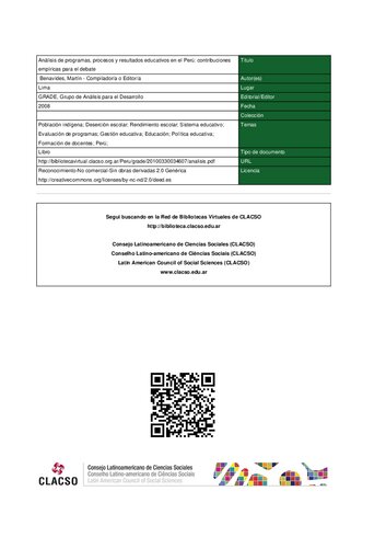 Análisis de programas, procesos y resultados educativos en el Perú: contribuciones empíricas para el debate