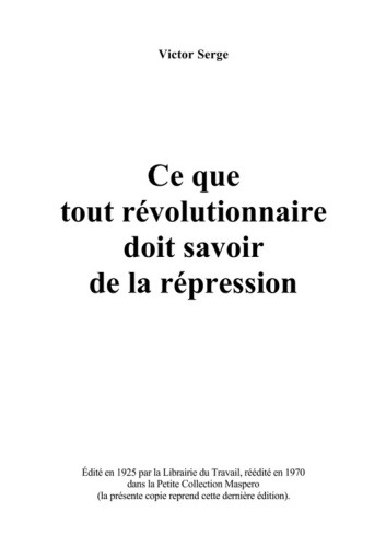 Ce que tout révolutionnaire doit savoir de la répression''