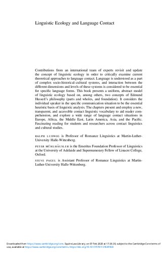Linguistic Ecology and Language Contact