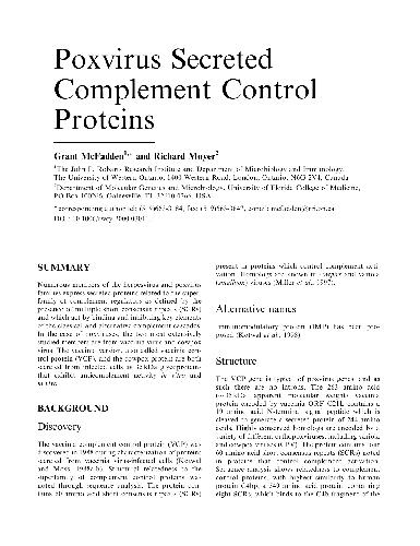 Poxvirus Secreted Complement Control Proteins