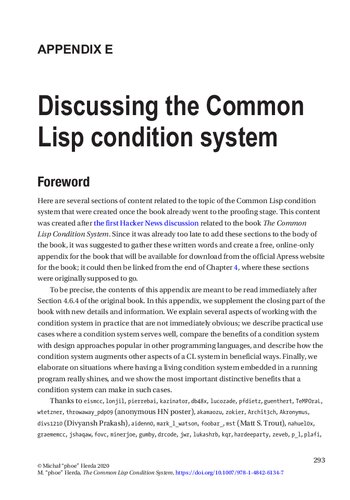 The Common Lisp Condition System, Appendix E: Discussing the Common Lisp condition system