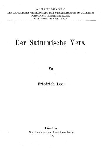 Der Saturnishe Vers