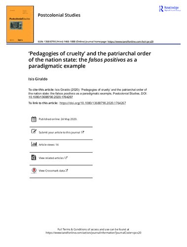 Pedagogies of cruelty’ and the patriarchal order of the nation state: the falsos positivos as a paradigmatic example
