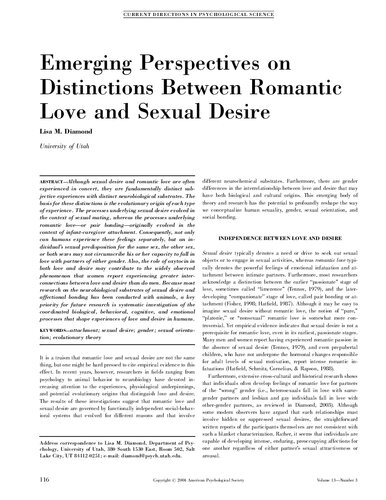 Emerging Perspectives on Distinctions Between Romantic Love and Sexual Desire