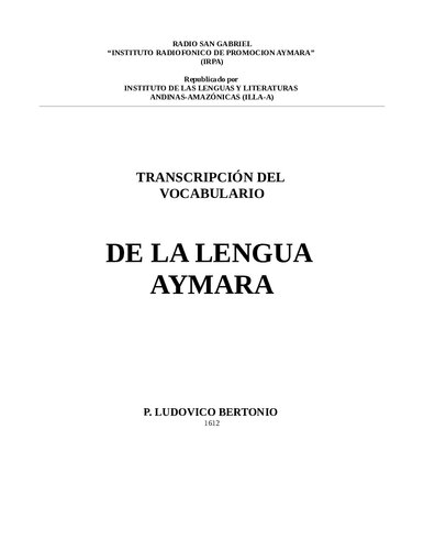 Transcripción del vocabulario de la lengua aymara [1612]