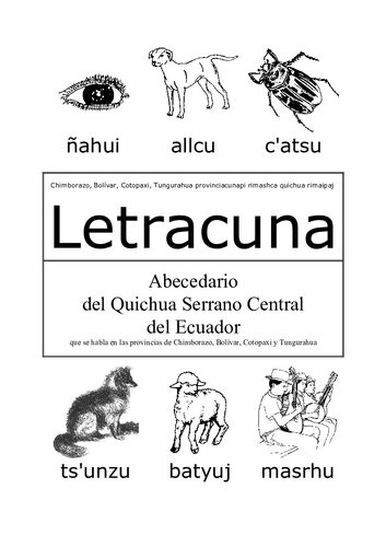 Letracuna. Abecedario del Quichua Serrano Central del Ecuador