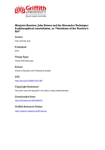 Marjorie Barstow, John Dewey and the Alexander Technique: A philosophical constellation, or “Variations of the Teacher’s Art”
