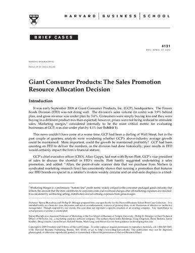 Giant Consumer Products: The Sales Promotion Resource Allocation Decision (Business case study)