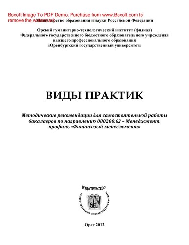Виды практик. Методические рекомендации для самостоятельной работы бакалавров по направлению 080200.62 – Менеджмент, профиль «Финансовый менеджмент»