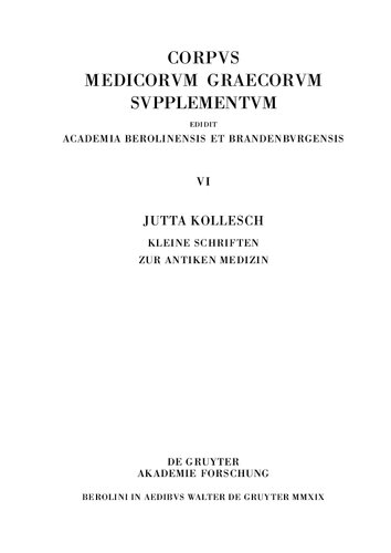 Kleine Schriften zur antiken Medizin