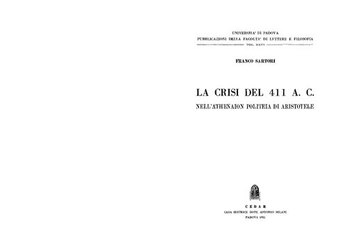 La crisi del 411 a. C. nell'Athenaion Politeia di Aristotele