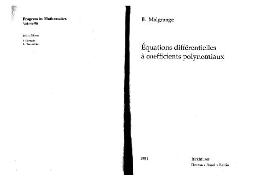 Equations diff. a coefficients polynomiaux