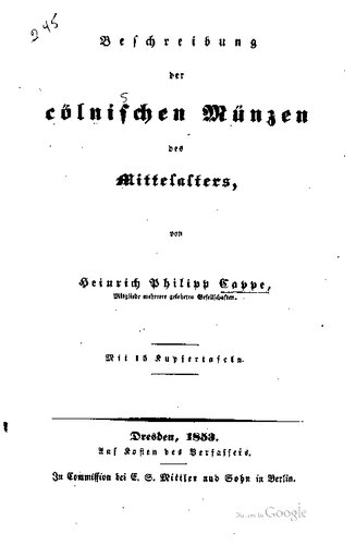 Beschreibung der cölnischen Münzen des Mittelalters