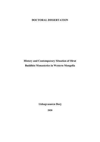 History and Contemporary Situation of Oirat Buddhist Monasteries in Western Mongolia (Doctoral dissertation)