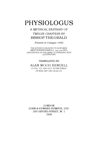 Physiologus. A Metrical Bestiary of Twelve Chapters by Bishop Theobald