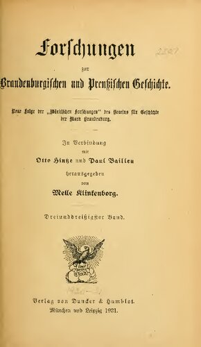 Forschungen zur Brandenburgischen und Preußischen Geschichte (Neue Folge der "Märkischen Forschungen" des Vereins für Geschichte der Mark Brandenburg