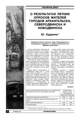 О результатах летних опросов жителей городов Архангельска, Северодвинска и Новодвинска