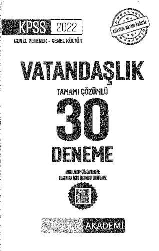 Çözümlü 30 Adet Vatandaşlık Denemesi - KPSS 2022