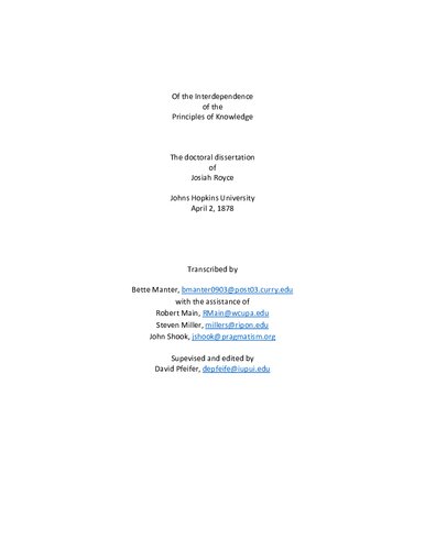 On the Interdependence of the Principles of Knowledge – Ph.D. transcription