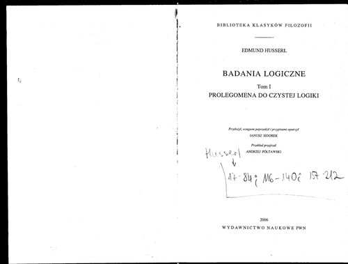 Badania logiczne, T. 1 Prolegomena do czystej logiki