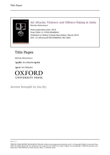 Art Attacks C: Violence and Offence-Taking in India