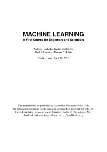 Machine Learning A First Course for Engineers and Scientists [draft]