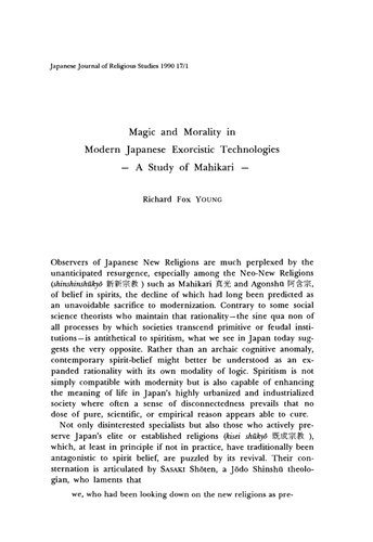 Magic and Morality in Modern Japanese Exorcistic Technologies: A Study of Mahikari