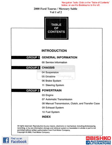 2000 Ford Taurus & Mercury Sable Service/Workshop Manual